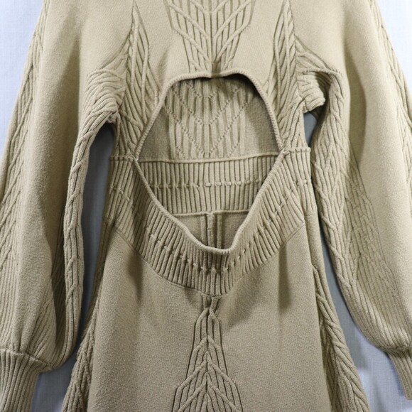 Free People Emmaline Sweater Dress Womens M Green Cutout Back Balloon Sleeve - Picture 11 of 16
